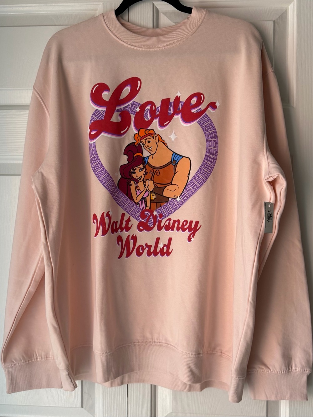 NWT Walt Disney World Hercules & Megara Meg Love Valentine’s Pink Sweatshirt XL